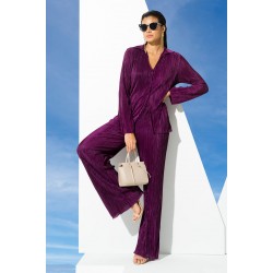 For You Woman 2 Pieces Pleated Shirt Pants Purple Suit