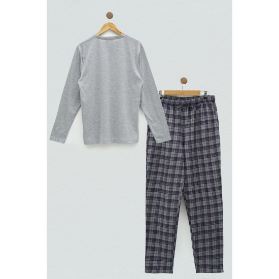 For You Man 2-pack Plaid Flannel Gray Pajamas Set