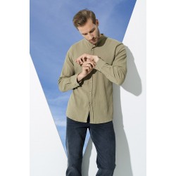 For You Man Organic Crew Neck Long Sleeve Khaki Shirt