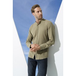 For You Man Organic Crew Neck Long Sleeve Khaki Shirt