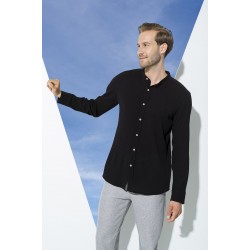 For You Man Organic Straight Collar Long Sleeve Black Shirt