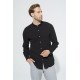 For You Man Organic Straight Collar Long Sleeve Black Shirt