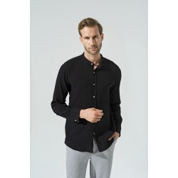 For You Man Organic Straight Collar Long Sleeve Black Shirt