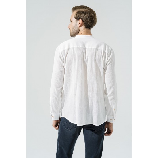 For You Man Organic Straight Collar Long Sleeve White Shirt