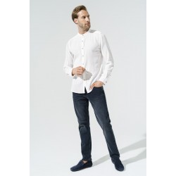 For You Man Organic Straight Collar Long Sleeve White Shirt