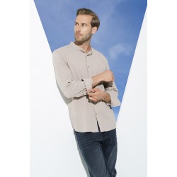 For You Man Organic Straight Collar Long Sleeve Stone Shirt