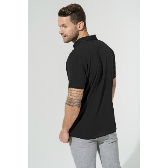 For You Man Organic Star Collar Black Shirt