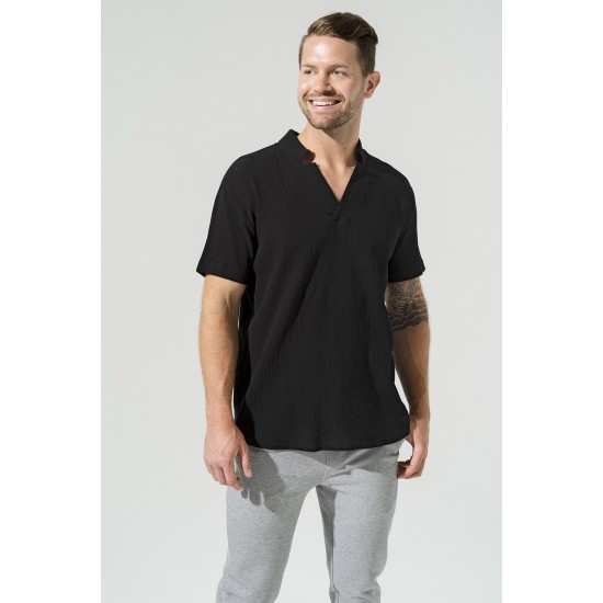 For You Man Organic Star Collar Black Shirt