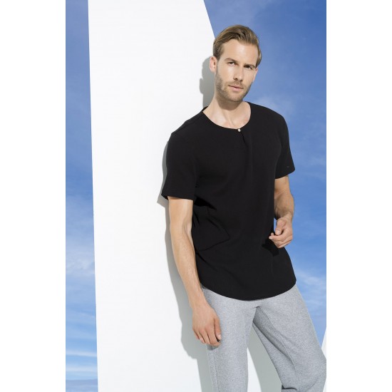 For You Man Organic One Button Short Sleeve Black Shirt