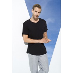 For You Man Organic One Button Short Sleeve Black Shirt