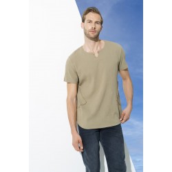 For You Man Organic One Button Short Sleeve Khaki Shirt