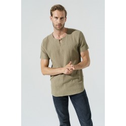 For You Man Organic One Button Short Sleeve Khaki Shirt