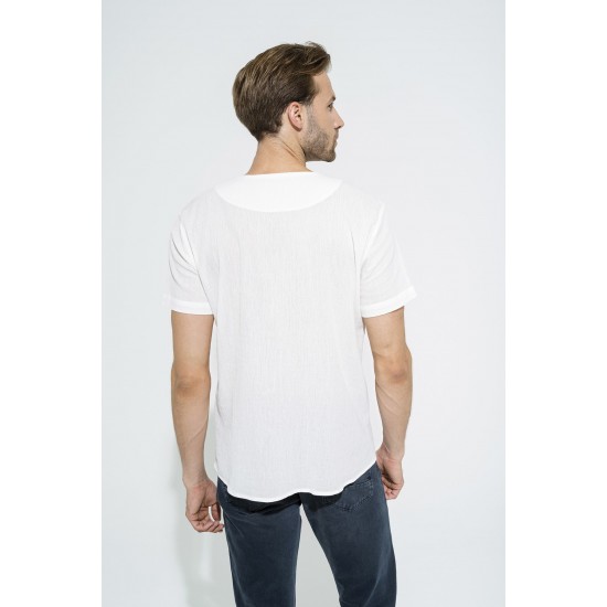 For You Man Organic One Button Short Sleeve White Shirt