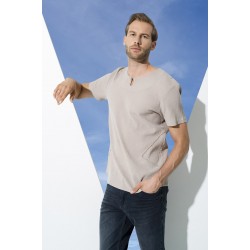 For You Man Organic Single Button Short Sleeve Stone Shirt