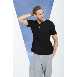 For You Man Organic 3 Button Short Sleeve Black Shirt