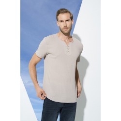 For You Man Organic 3 Button Short Sleeve Stone Shirt