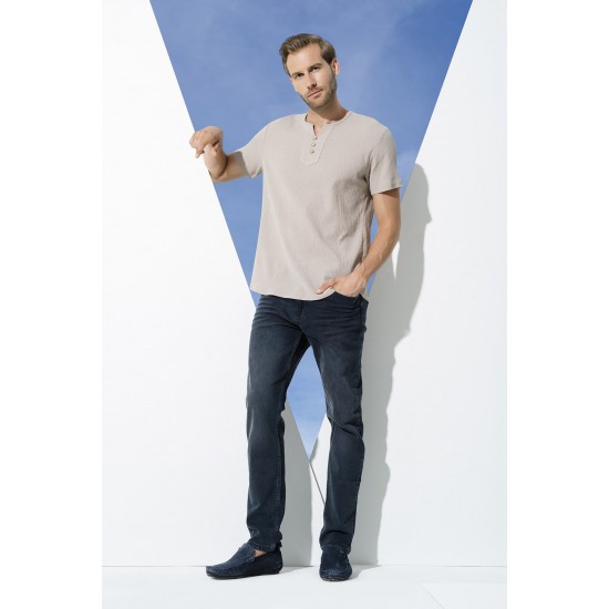 For You Man Organic 3 Button Short Sleeve Stone Shirt