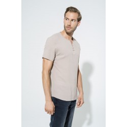 For You Man Organic 3 Button Short Sleeve Stone Shirt