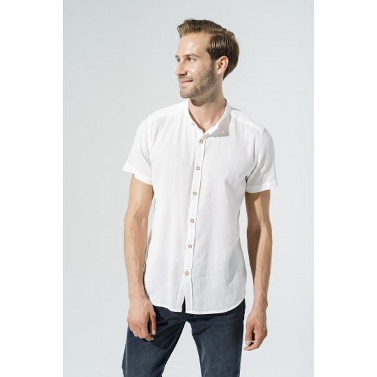 For You Man Organic Classic Collar Full Pat Short Sleeve White Shirt