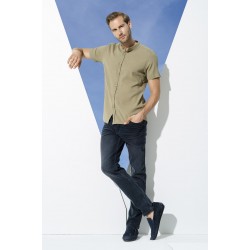 For You Man Organic Crew Neck Full Pat Short Sleeve Khaki Shirt