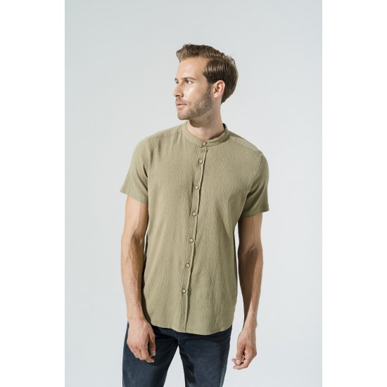 For You Man Organic Crew Neck Full Pat Short Sleeve Khaki Shirt