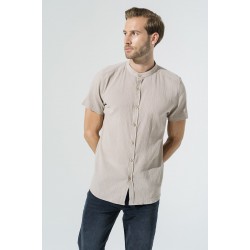 For You Man Organic Classic Collar Full Pat Short Sleeve Stone Shirt