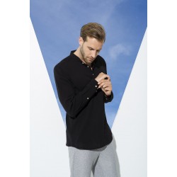 For You Man Organic Pocket Collar Long Sleeve Black Shirt