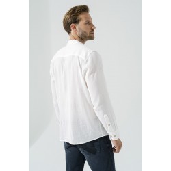 For You Man Organic Pocket Collar Long Sleeve White Shirt