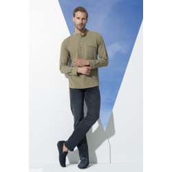 For You Man Organic Pocket Collar Long Sleeve Khaki Shirt