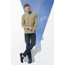 For You Man Organic Pocket Collar Long Sleeve Khaki Shirt