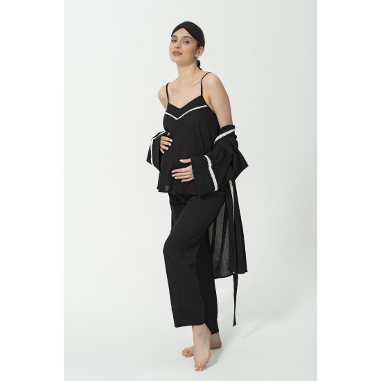 For You Mama 5-Piece Organic Black Pajama Set with Robe