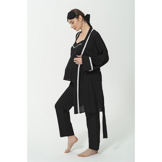 For You Mama 5-Piece Organic Black Pajama Set with Robe