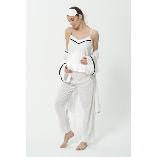 For You Mama 5 Piece Organic White Pajama Set With Robe