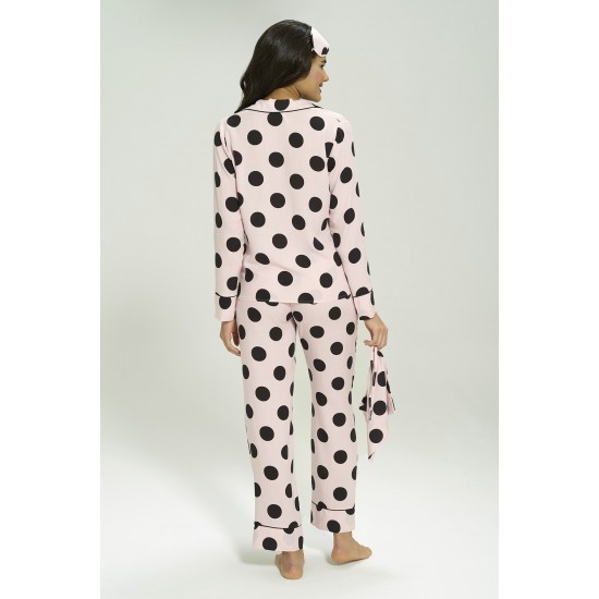 For You Mama 5-Piece Viscose Long Sleeve Black Polka Dot Pink Pajamas Set