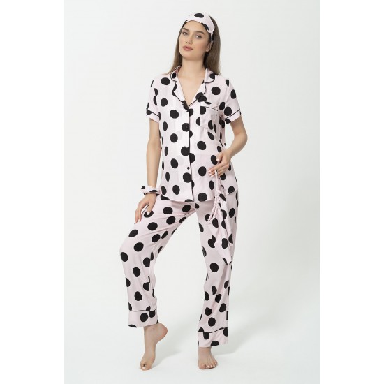 For You Mama 5-Piece Viscose Black Polka Dot Pink Pajamas Set