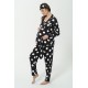 For You Mama 5 Piece Viscose White Polka Dot Black Pajama Set