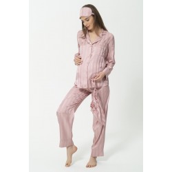 For You Mama 5 Pcs Satin Dried Rose Striped Pink Pajamas Set