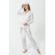 For You Mama 5 Pieces Ecru Striped White Long Sleeve Pajamas Set