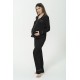 For You Mama 5 Piece Pocket Mama Embroidery Black Long Pajamas Set