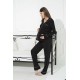 For You Mama 5 Piece Pocket Mama Embroidery Black Long Pajamas Set