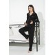 For You Mama 5 Piece Pocket Mama Embroidery Black Long Pajamas Set