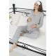 For You Mama 5 Piece Pocket Mama Embroidery Gray Long Pajamas Set