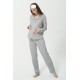 For You Mama 5 Piece Pocket Mama Embroidery Gray Long Pajamas Set