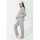 For You Mama 5 Piece Pocket Mama Embroidery Gray Long Pajamas Set