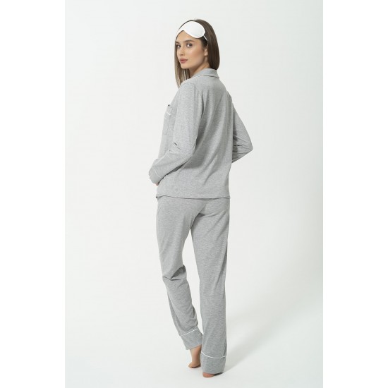 For You Mama 5 Piece Pocket Mama Embroidery Gray Long Pajamas Set