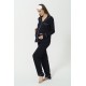 For You Mama 5 Piece Pocket Mama Embroidery Navy Blue Long Pajamas Set