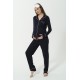 For You Mama 5 Piece Pocket Mama Embroidery Navy Blue Long Pajamas Set