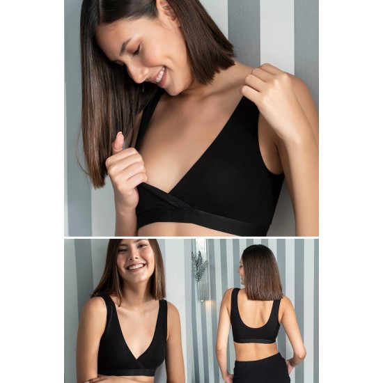 For You Mama 2-Piece Cross Front Nursing Bra Black&Grey