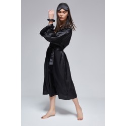 For You Moda Women's Black Sleeve Feather Detailed Satin Nightgown