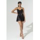 For You Sleepwear 2 Piece Lace Black Satin Nightgown Set